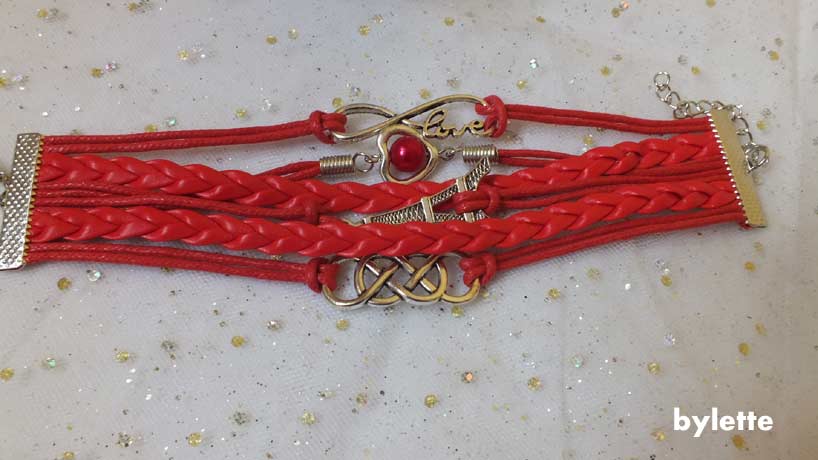 Bracelet manchette cordon rouge love tour eiffel